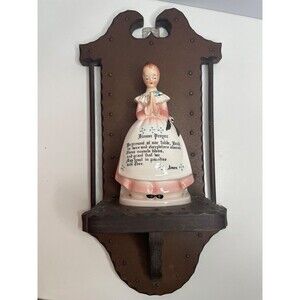 Vintage Enesco Kitchen Prayer Lady Mother ON WOODEN WALL BRACKETS